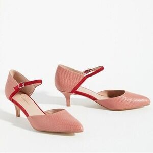 Anthropologie kitten heel pink NWOT snakeskin pattern leather upper girly 6.5